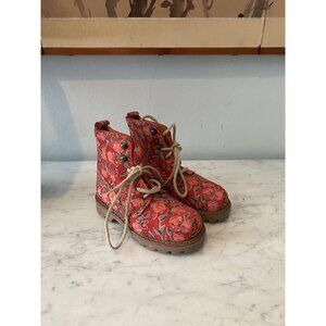Oilily Combat Boots Girls Size 9.5 Red Floral Lace Up Italy EU 26 Ankle